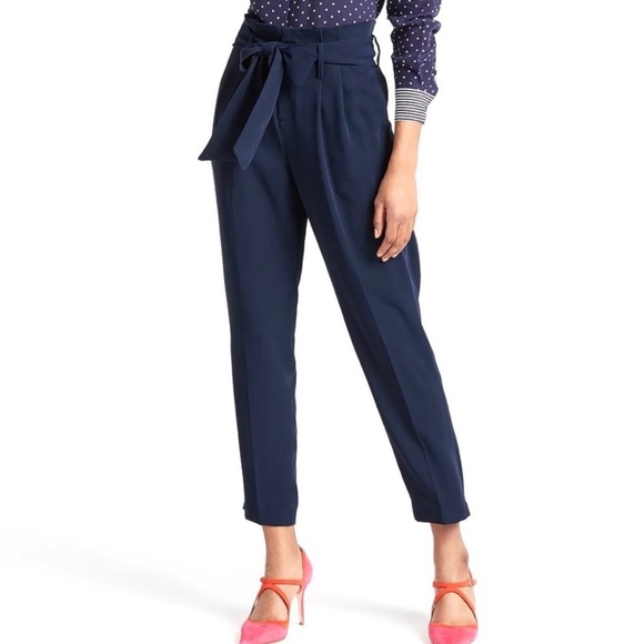 Boden Melina Navy Paperbag Waist Pants Tie Belt | Size 16/18 Plus | NWT Cord - Picture 5 of 8